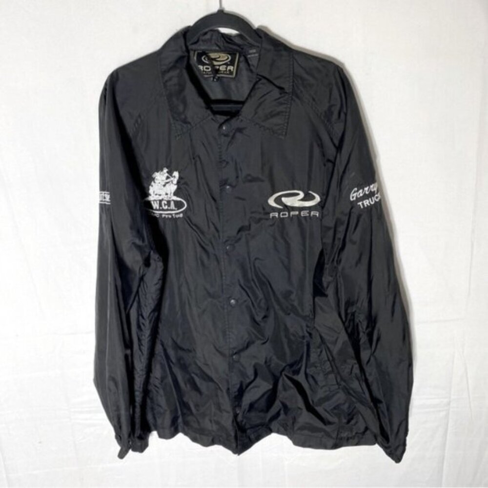 Vintage Roper Black Embroidered Snap Front Windbreaker XL Western Rodeo Stampede